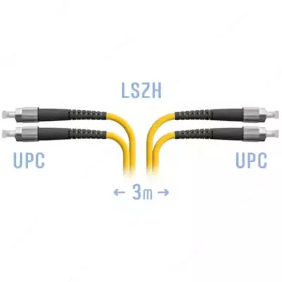 Оптический патчкорд "SNR" FC/UPC SM Duplex, 3 метра (Арт. SNR-PC-FC/UPC-DPX-3m)