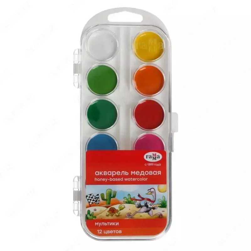 Акварель "Гамма Мультики NEW" медовая, без кисточки (12 цветов) Арт. - 211046_12