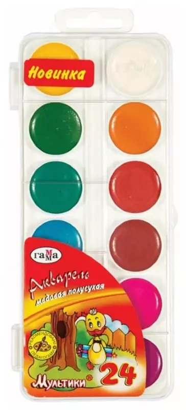 Акварель "Гамма Мультики NEW" медовая, без кисточки (24 цвета) Арт. - 211046_24