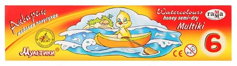 Акварель "Гамма Мультики" медовая, без кисточки (6 цветов) Арт. - 211046