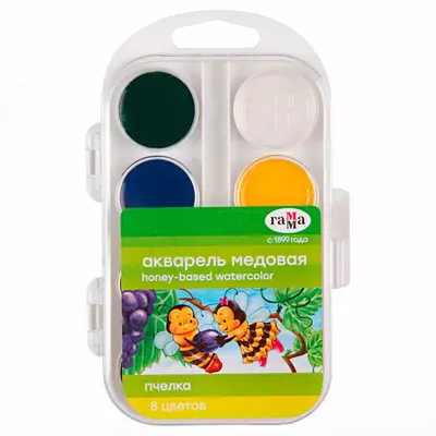 Акварель "Гамма Пчелка NEW" медовая, без кисточки (8 цветов) Арт. - 212068