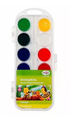 Акварель "Гамма Пчелка NEW" медовая, без кисточки (12 цветов) Арт. - 212040