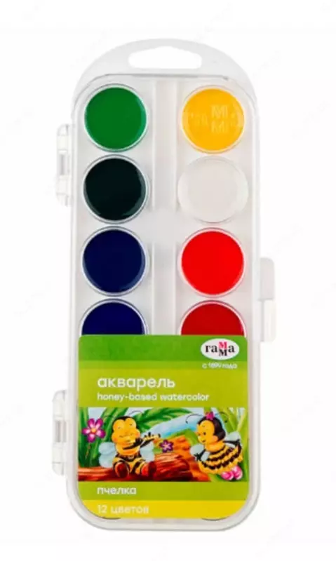 Акварель "Гамма Пчелка NEW" медовая, без кисточки (12 цветов) Арт. - 212040