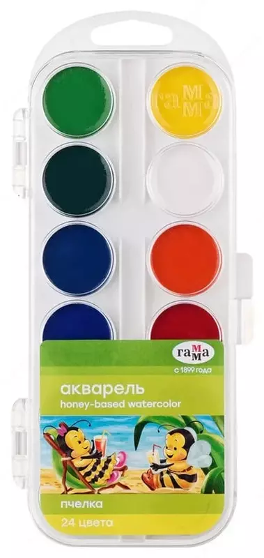 Акварель "Гамма Пчелка NEW" медовая, без кисточки (24 цвета) Арт. - 212035