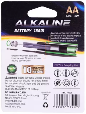 Пальчиковая батарейка "Deli" AА LR6 1.5V (Арт. - 18501) 4 шт.
