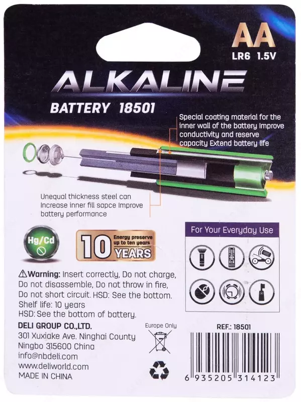 Пальчиковая батарейка "Deli" AА LR6 1.5V (Арт. - 18501) 4 шт.