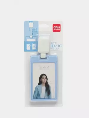 Бейджик вертикальный "Deli" на ленте, с ретрактором 89 х 54 мм (Арт. - 64803)