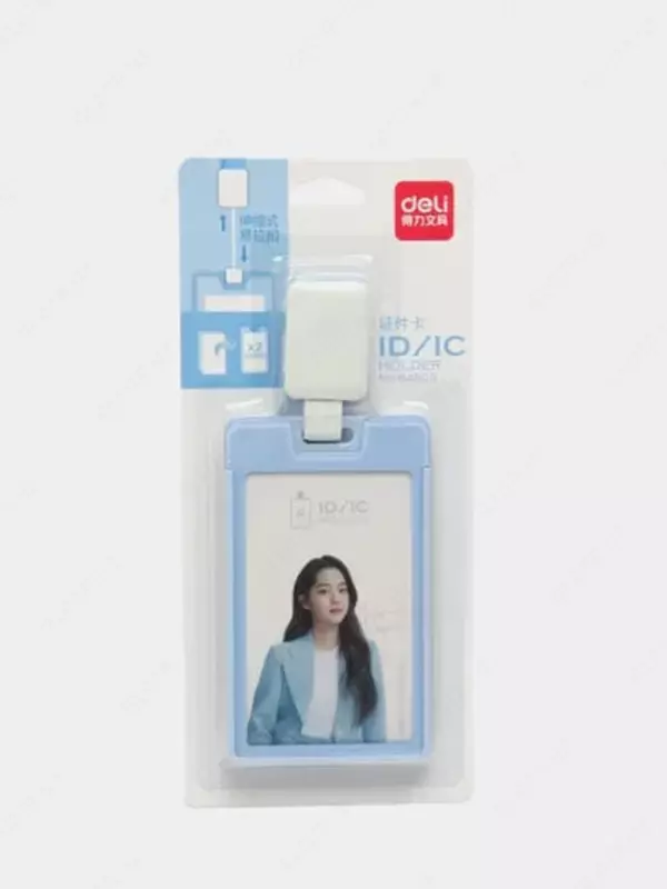 Бейджик вертикальный "Deli" на ленте, с ретрактором 89 х 54 мм (Арт. - 64803)