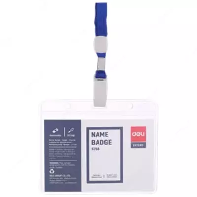 Бейджик горизонтальный "Deli" на ленте 95 х 68 мм (Арт. - 5756)