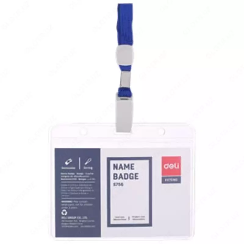 Бейджик горизонтальный "Deli" на ленте 95 х 68 мм (Арт. - 5756)