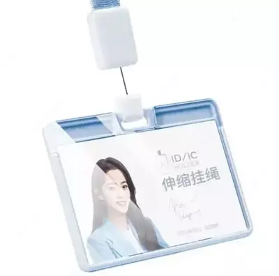 Бейджик горизонтальный "Deli" на ленте, с ретрактором 89 х 54 мм (Арт. - 64802-bl)