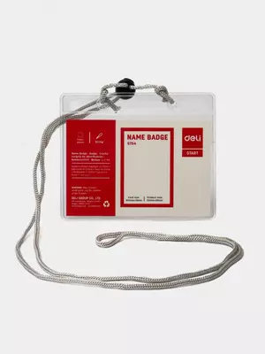 Бейджик горизонтальный "Deli" на шнурке 105 х 70 мм (Арт. - 5754)
