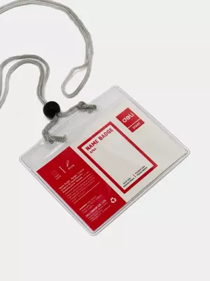 Бейджик горизонтальный "Deli" на шнурке 105 х 70 мм (Арт. - 5754)