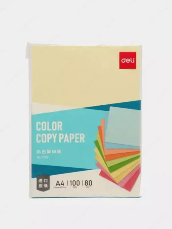 Цветная копировальная бумага "Deli" А4, 100 л., 80 гр/м2  (Арт. - 7757-yl) Светло-желтая
