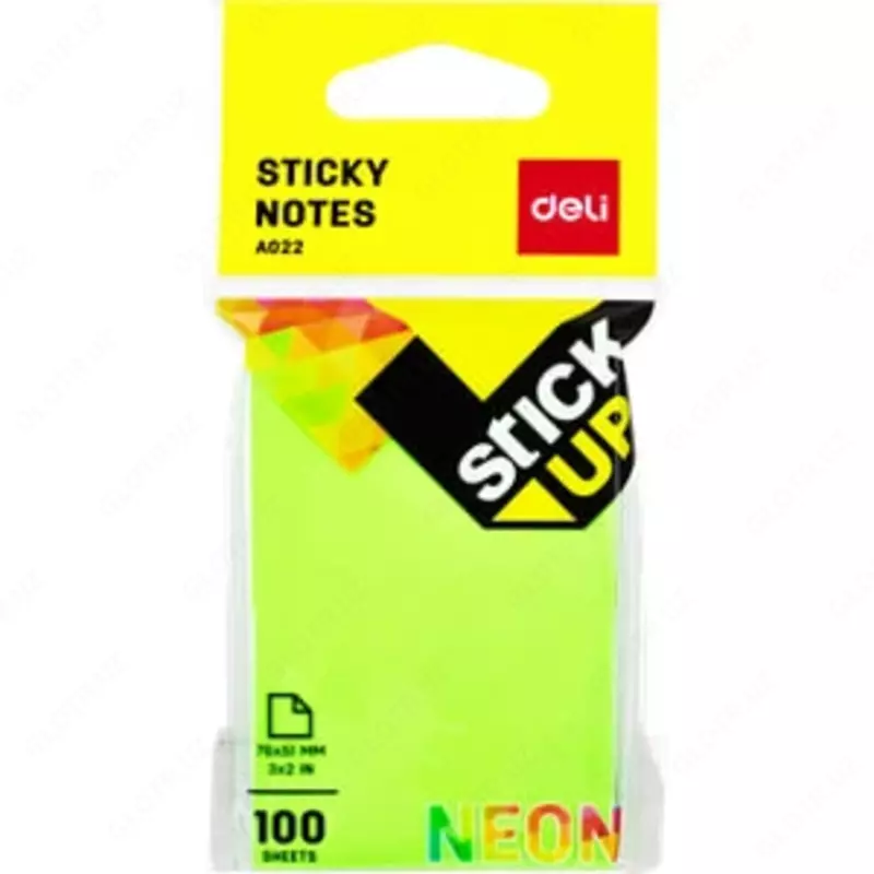 Самоклеящаяся бумага для записей "Deli" 51 х 76 мм, 100 л. (Арт. - 02202-EA) Цв. неон