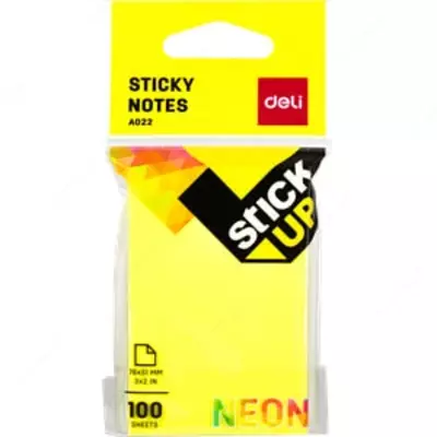 Самоклеящаяся бумага для записей "Deli" 51 х 76 мм, 100 л. (Арт. - 02202-EA) Цв. неон