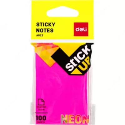 Самоклеящаяся бумага для записей "Deli" 51 х 76 мм, 100 л. (Арт. - 02202-EA) Цв. неон