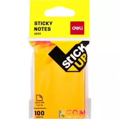 Самоклеящаяся бумага для записей "Deli" 51 х 76 мм, 100 л. (Арт. - 02202-EA) Цв. неон