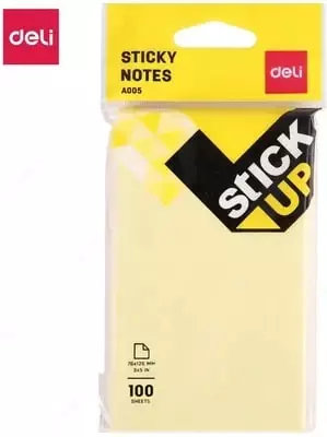 Самоклеящаяся бумага для записей "Deli" желтая, 76 х 126 мм (Арт. - 00552-EA)