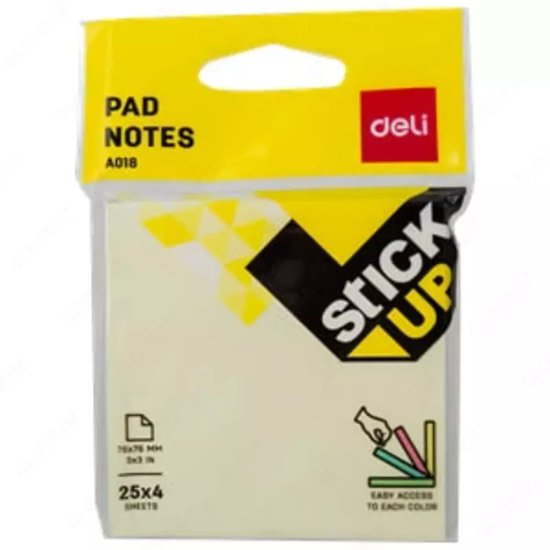 O'z-o'zidan yopishtiruvchi qog'oz "Deli" EasyPad 4 rang, 76 x 76 mm (kod - 01802-EA)