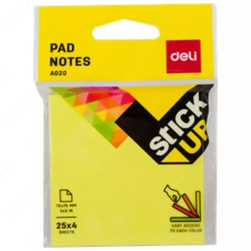 Самоклеящаяся бумага для записей "Deli" EasyPad 4 неоновых цв., 76 х 76 мм (Арт. - 02002-EA)