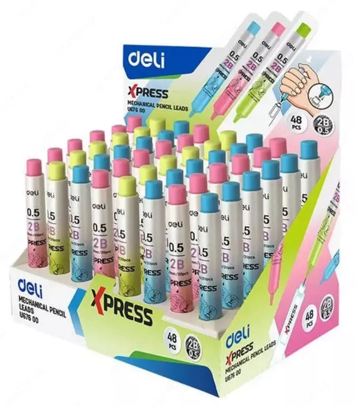 Сменный Грифель 0.5 мм "Deli" 2В, цв. пенал, 20 шт (Арт.-67600-WU)