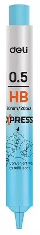 O'zaro almashtiriladigan qo'rg'oshin 0,5 mm "Deli" HB, kol. qalam qutisi, 20 dona (Art.-67400-WU)