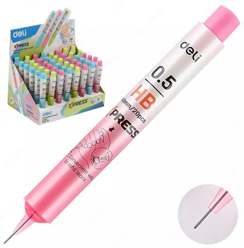 O'zaro almashtiriladigan qo'rg'oshin 0,5 mm "Deli" HB, kol. qalam qutisi, 20 dona (Art.-67400-WU)