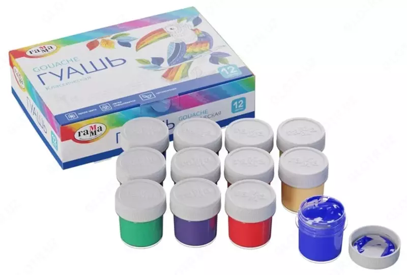 Цветная гуашь Гамма "Классическая" баночка 20 мл. (12 цветов) Арт. - 22103012