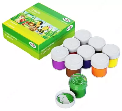 Цветная гуашь Гамма "Пчелка" баночка 20 мл. (9 цветов) Арт. - 221014_9