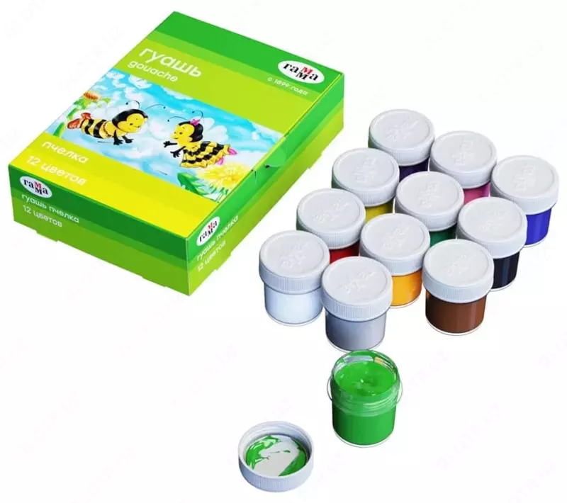 Цветная гуашь Гамма "Пчелка" баночка 20 мл. (12 цветов) Арт. - 221014_12