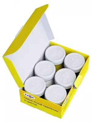 Цветная гуашь Гамма "Юный художник NEW" баночка 17.5 мл. (6 цветов) Арт. - 221009