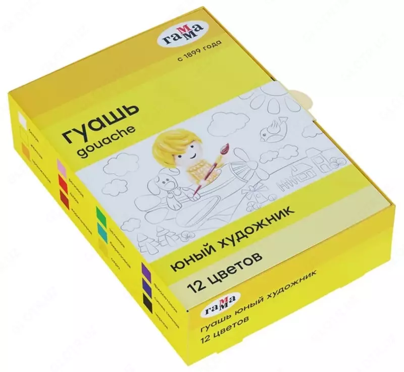 Цветная гуашь Гамма "Юный художник NEW" баночка 17.5 мл. (12 цветов) Арт. - 221008