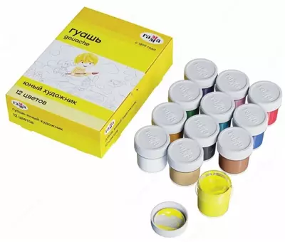 Цветная гуашь Гамма "Юный художник NEW" баночка 17.5 мл. (12 цветов) Арт. - 221008