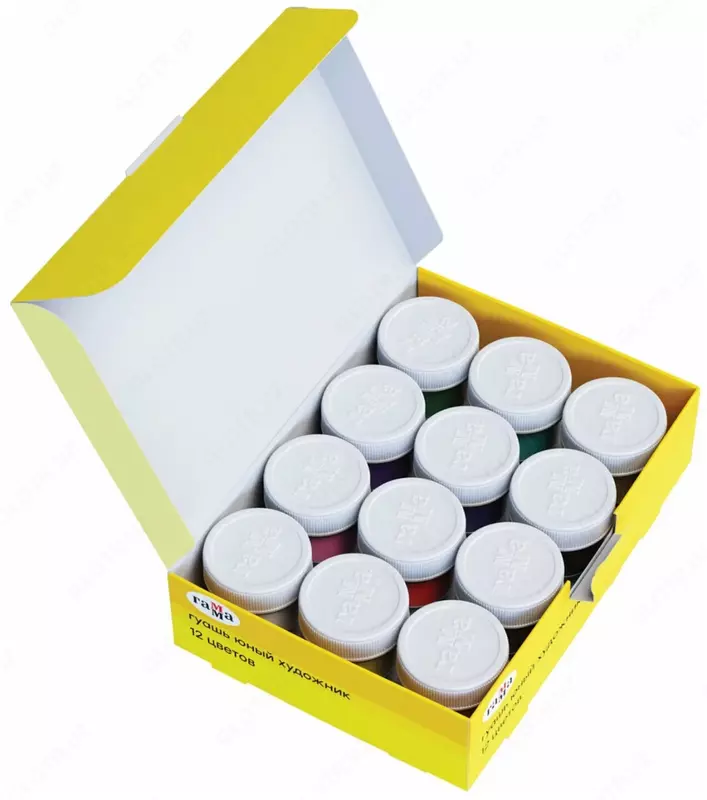 Цветная гуашь Гамма "Юный художник NEW" баночка 17.5 мл. (12 цветов) Арт. - 221008