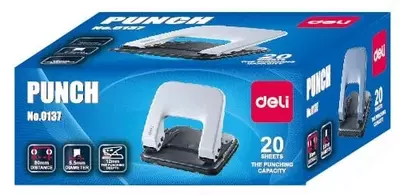 Канцелярский дырокол "Deli Eco", с двумя отверстиями, 20 листов (Арт. - 0137)