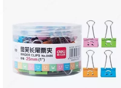 Металлический Зажим для бумаг "Deli" смайлик, 25 мм (Арт.- 8486)