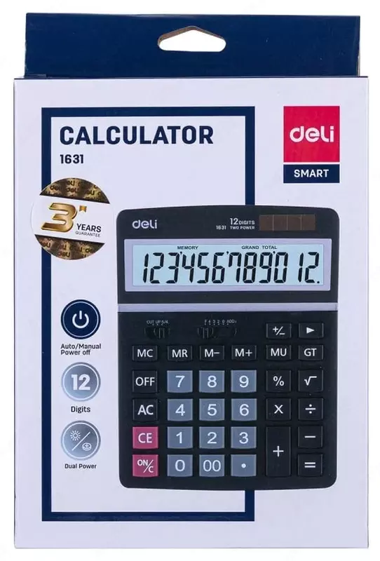 Калькулятор "Deli" 12 - разрядный (Арт. - 1631)