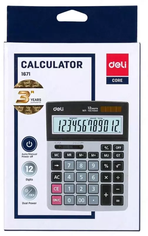 Калькулятор "Deli" 12 - разрядный (Арт. - 1671)