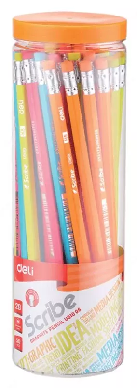 Чернографитный Карандаш с ластиком 2В "Deli" (Арт.-51006-EU) Ассортимент
