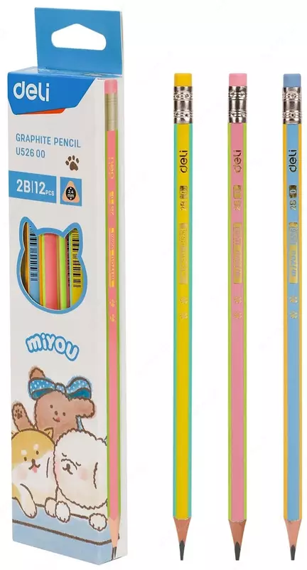 Чернографитный Карандаш "Deli POP" с ластиком 2В, Т50 (Арт.-52600-EU) Ассортимент