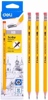 Чернографитный Карандаш "Deli" с ластиком НВ (Арт.- 003-C-HB)