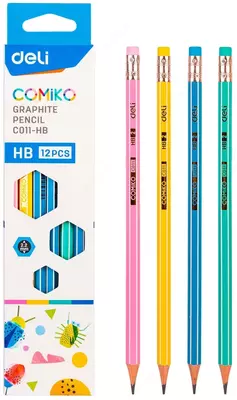 Чернографитный Карандаш "Deli Comiko" с ластиком НВ (Арт.- 011-HB-C) Ассортимент