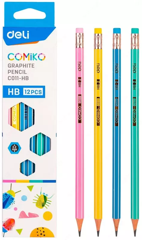 Чернографитный Карандаш "Deli Comiko" с ластиком НВ (Арт.- 011-HB-C) Ассортимент