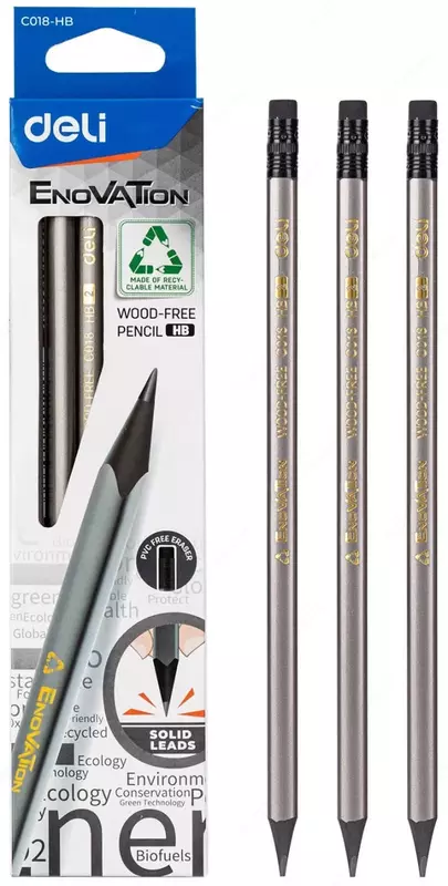 Чернографитный Карандаш "Deli Enovation" с ластиком НВ (Арт.- 018-EC-HB)
