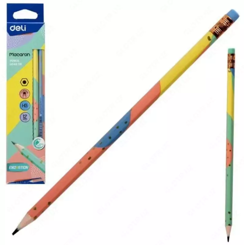 Qora qo'rg'oshin qalam "Deli Macaron" HB o'chirgichli (Art.- 54800-EU) Assortiment