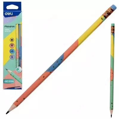 Чернографитный Карандаш "Deli Macaron" с ластиком НВ (Арт.- 54800-EU-M-12pcs) Ассортимент