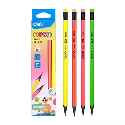 Чернографитный Карандаш "Deli Neon" с ластиком НВ (Арт.- 54600-EU-12pcs)