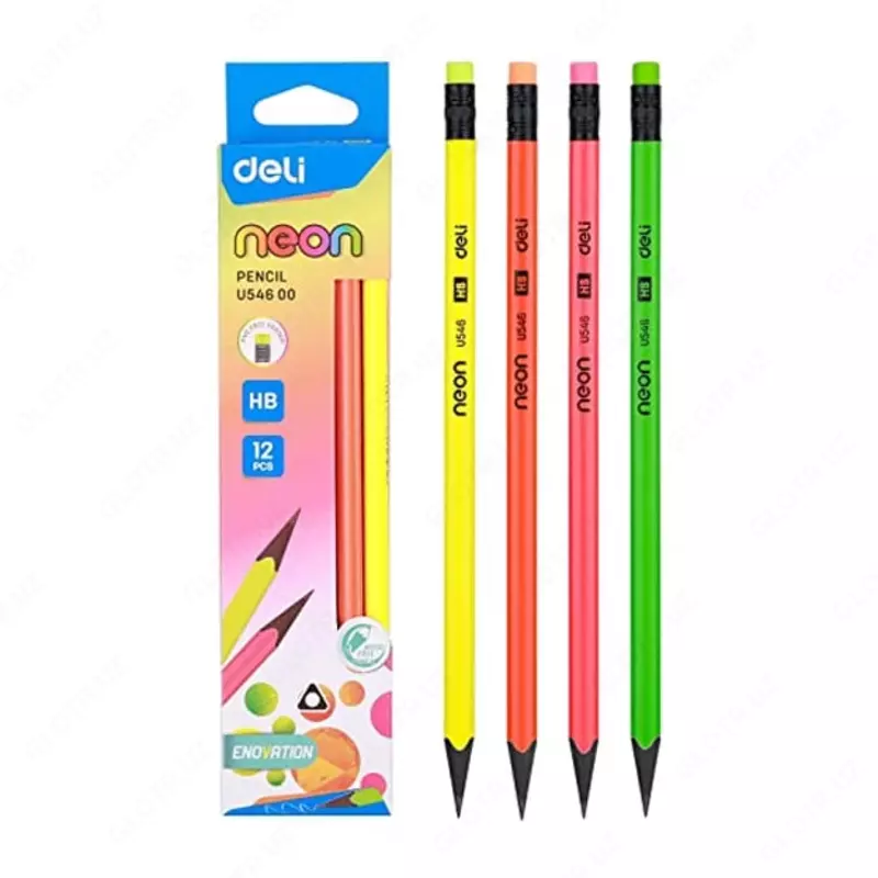 Чернографитный Карандаш "Deli Neon" с ластиком НВ (Арт.- 54600-EU-12pcs)