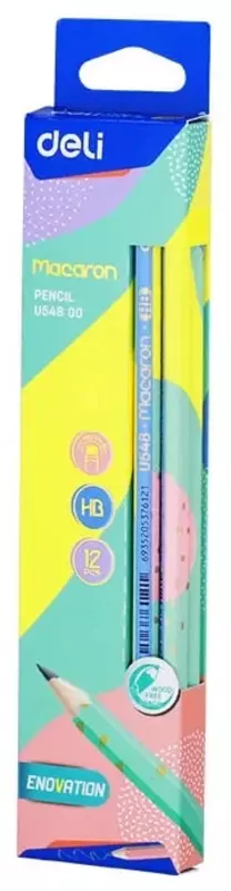 Чернографитный Карандаш "Deli Macaron" с ластиком НВ (Арт.- 54800-EU) Ассортимент